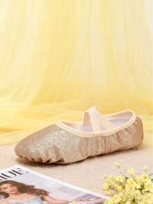 1双闪亮金色女童芭蕾舞鞋，柔软透气，系带帆布芭蕾舞鞋/瑜伽鞋/舞蹈鞋（儿童/大童） - 金色 - 查看 5