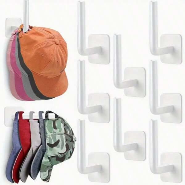 White Self-Adhesive Storage Hooks - Space-Saving, Drill-Free Wall-Mounted Organizer For Baseball Caps, Hats, Towels,Pot Lids And Cutting Board In Entryways, Kitchen,Bathrooms, And Bedrooms - Made Of Plastic, Versatile Household Hooks For Towels