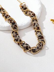 1pc Fashionable Personalized Metal Thick Chain Leopard Print Choker Necklace, Women Casual Accessory