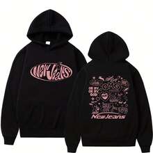 1PC New Jeans Kpop Inspired Bunny Rabbit Text Slogan Print Streetwear Casual Long Sleeve Pullover Black Autumn Graphic Men's Hoodie - màu đen - Xem 1