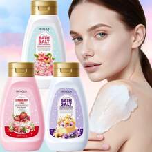 430g草莓/桃子/香草蛋糕沐浴盐，深层清洁控油去角质磨砂膏，滋养保湿防干燥 - 彩色 - 查看 1