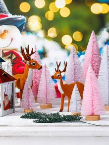 9 pièces Arbres de Noël artificiels miniatures en sisal rose avec base en bois. Petits arbres de Noël artificiels en pin pour la décoration de la maison, de la table, des fêtes de Noël. Décorations de Noël, fête de Noël, décoration de la maison, décorations de table, ornements d'hiver