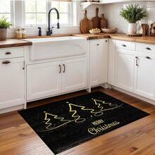 1 buc. Covoraș de Crăciun cu 3 linii aurii, cu decor de stea deasupra și modele împrăștiate de stele și puncte, suprafață din lână artificială TPR în partea de jos, decor de sărbătoare pentru intrare, baie, bucătărie, spălătorie, casă, petrecere, nuntă, sufragerie - Multicolor - Vizualizare 6