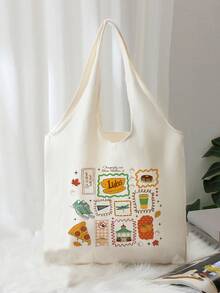 1 Pc  Luke's  Pattern Tote Bag Literature Shoulder Bag Illustration Girl Book Bag Travel Harajuku Handbag Gift For Her, Travel Gift For Man Woman Halloween  Gift For Her, Tv