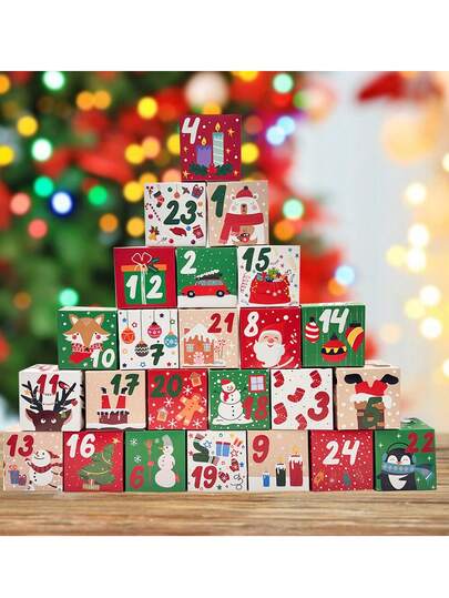 24pcs Christmas Candy Box, 7cm Square Small Gift Box, Made Of High-Quality Foldable Paper Material, Sturdy Structure Easy To Assemble, Suitable For Packaging Candy, Cookies, Small Accessories And Holiday Gifts, Ideal For Christmas Decoration, Christmas Eve Party, Children's Gift Exchange, Versatile Holiday Packaging Box Makes Gift-Giving More Elegant And Fun