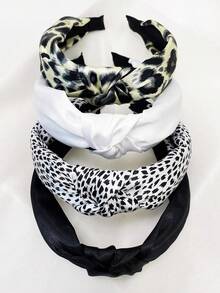4pcs/Set Women Solid & Leopard Print Floral Fabric Twist Headband Fashion Hair Accessory, Suitable For Washing Face, Casual Street Wear ,Hair Hoop Hairband For Women