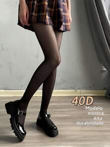 Meia calça 40D Superfino preto encontros transparente Cintura Alta Elástico de Alta Recuperação Estilo Fashion Sedutora Roupa Feminina Presente de Dia dos Namorados Respirável festa meia calça peluciada Confortáve Leve - Preto - Visão 6