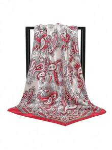 1pc Women's 90cm Paisley Printed Bandana, Simulated Silk Headband, Large Square Scarf, Versatile Hair Band And Headband, Fashion Neck Wrap, Ideal For Dressing Up Your Look, Casual Or Elegant Outfits, Daily Wear, Travel, And Chic Gift Idea - 黑色 - 查看 6