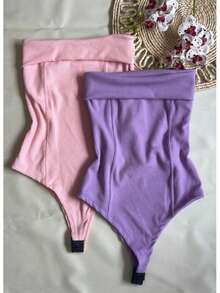 Kit Two (2) Women's Strapless Bodysuits Versatile Elegant Comfortable Spring Summer - Baby Pink and Lavender - View 1