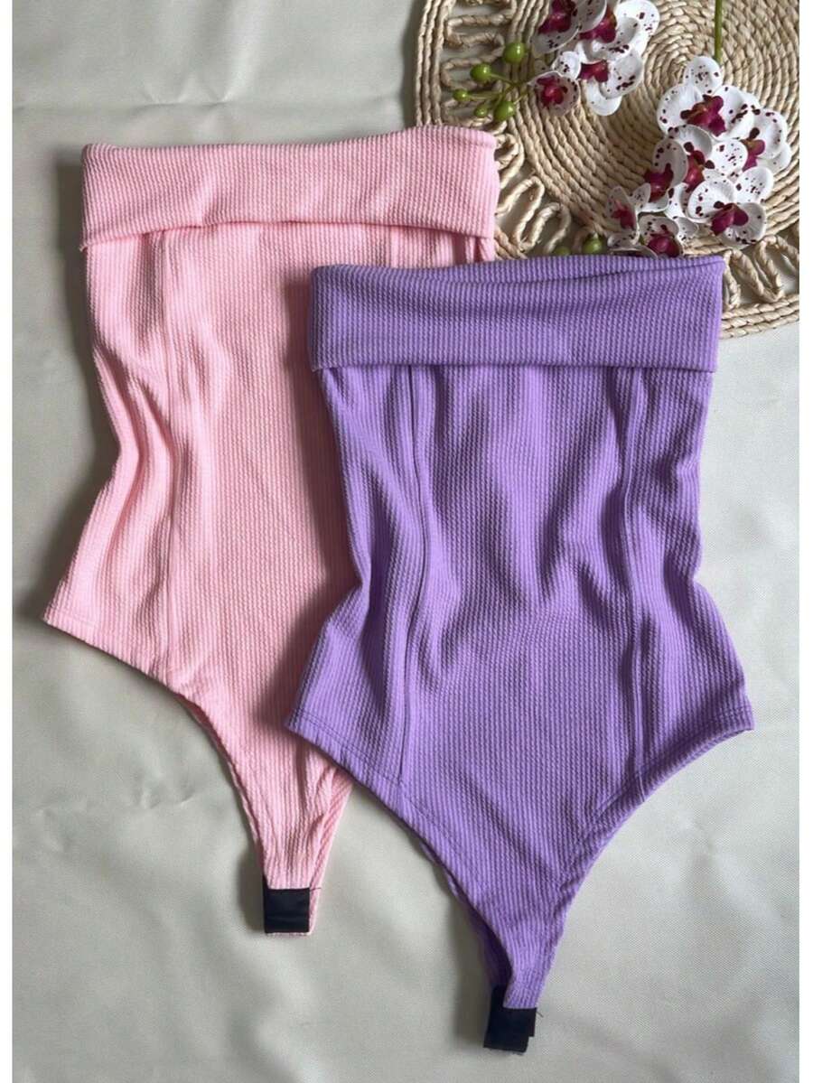 Kit Two (2) Women's Strapless Bodysuits Versatile Elegant Comfortable Spring Summer - Baby Pink and Lavender - View 1