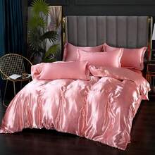 Full Satin Bedding Set In Wine Red, Silk - Like, Luxury Soft Burgundy Comforter Cover, Chic Bedroom Decor, Zippered (1 Duvet Cover + 2 Pillow Cases) - 多色 10 - 查看 12