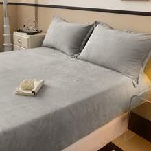 1 tấm ga trải giường mềm mại màu trơn, tấm bảo vệ nệm ấm áp và thân thiện với da, vỏ bọc giường toàn bộ cho mùa thu/đông - thời trang màu xám - Xem 5