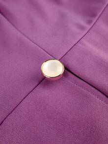 AOMEI Plus Size Fall Clothes For Women Asymmetrical Collar Long Sleeve Ruffle Button Bodycon Purple Church Or Work Dresses - Màu tím - Xem 7
