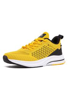 baasploa Men's Sneakers, Fashionable Thick-Sole Casual Sports Shoes, Lightweight Non-Slip Outdoor Running Shoes, Fitness Shoes, Outdoor Hiking Shoes, Brand Sports Shoes, Suitable For All Seasons, Size 41-46 - 黃色 - 查看 3