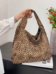 豹纹女士手提包，简约休闲大容量托特包，工作包，单肩/腋下包（学院风） - 彩色 - 查看 13