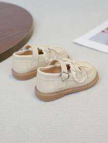 1 Pair Cute Beige Bow Infant Shoes, Soft Toddler Prewalker Shoes, Lace Decor English Style Baby Girl Shoes, Breathable Casual Princess Shoes, Outdoor Running Play Beige Leather Shoes For 1-5 Years Old Girls, Suitable For Home, Park, Social Occasions And More - Beige - View 8