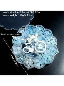 三件組13格花盒珠淺藍色系列壓克力風鈴花圓珠可做成手鍊系列手機掛件 - 藍色 - 查看 8