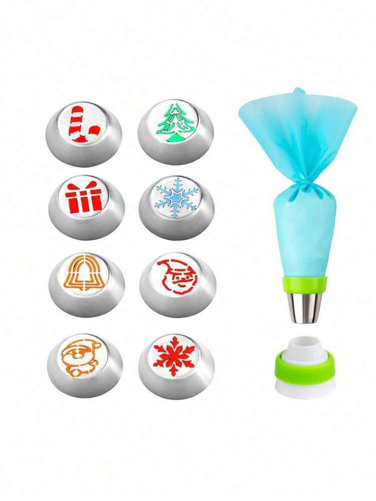 圣诞蛋糕饼干装饰喷嘴，糖霜喷嘴，麦穗，雪花，圣诞树图案装饰工具，圣诞蛋糕饼干装饰配件，家庭厨房烘焙小工具，适用于烘焙蛋糕甜品装饰，纸杯蛋糕饼干图案装饰，圣诞主题 - 彩色 - 查看 14