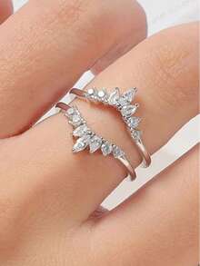 1pc 925 Sterling Silver Women's Ring, Inlaid With Various Shaped Cabochon And Round Natural Diamond Crown Ring, Suitable For Women's Daily Wear - Silver - View 3