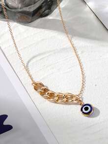 1pc Fashionable Round Oil Drop Devil's Eye Pendant Necklace