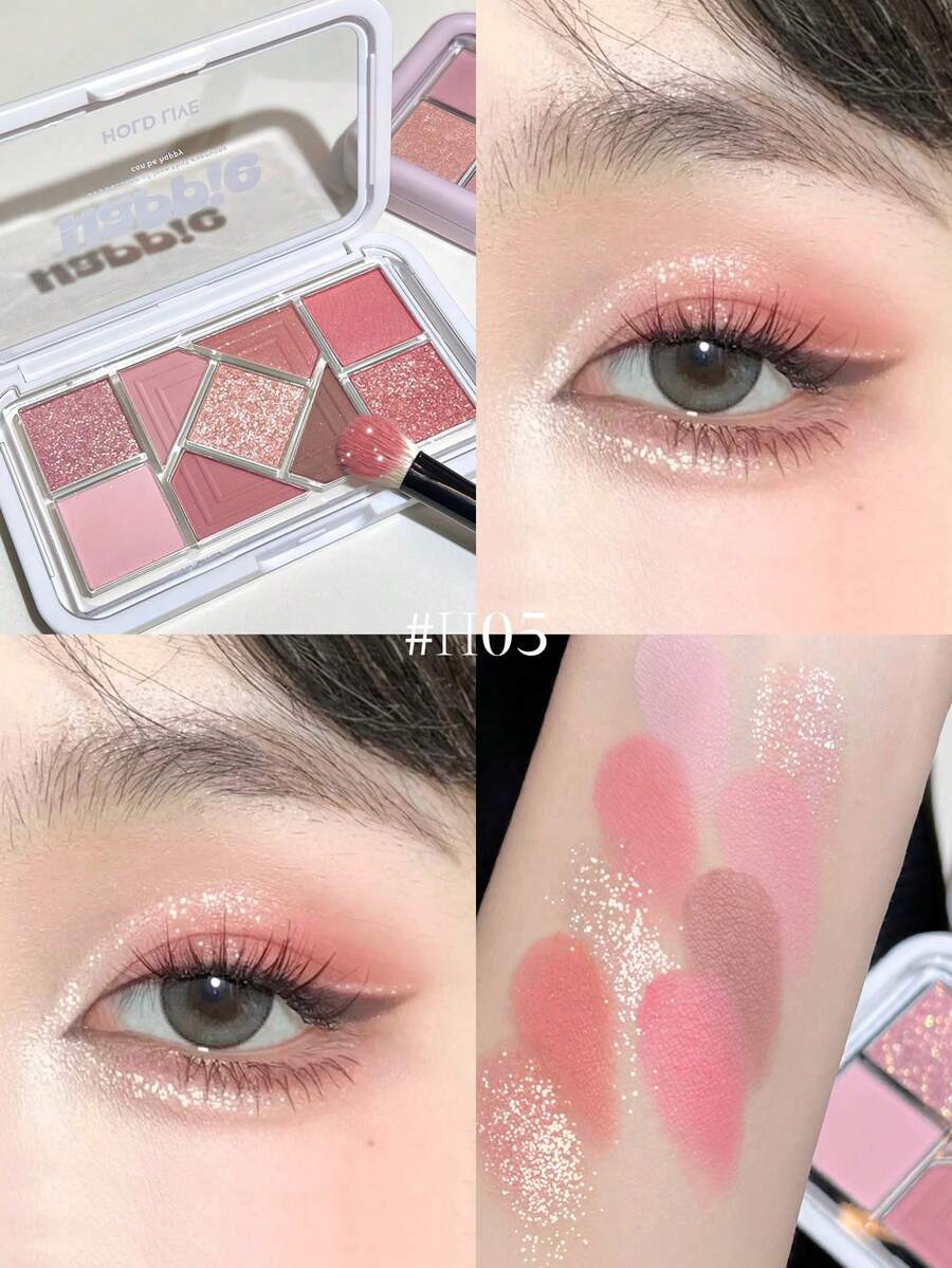 HOLD LIVE Mini Pink Frame 9-Color Eyeshadow Palette, Glass Sugar Paper Pearls, Matte Blush, Sensual Blue Eyeshadow - H05 - View 1
