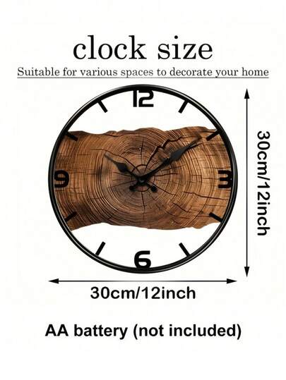 1pc Wooden Klok Silent Non Ticking Digital Tree Ring Round Moderne Home ation Living Room, Bedroom, Office Perfect Birthday s, ation, AA Battery Powered (Not Included), Room Clock, Durable Wood Structure, Interior er, ations view 3