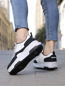 Jugendliche Lässig Sport Rollschuhe mit 4 Rädern, einziehbare Hinterräder und Bremsen