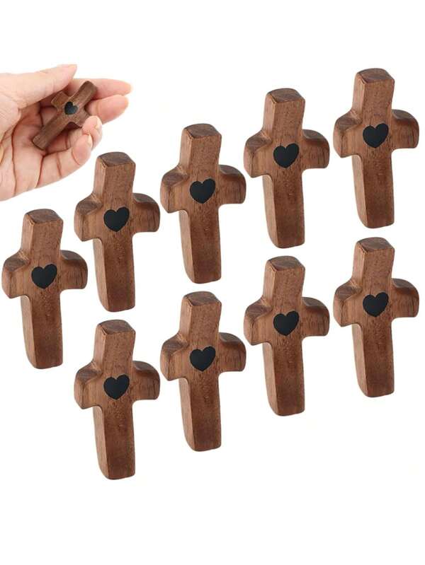 20pcs/10pcs/5pcs/1pc Wooden Cross Brooch, Religious Black Walnut Thumb Cross Style, Wooden Thumb Cross 5cm Real Wood Stress Relief Hand Grip, Church Easter Decoration Keychain Pendant Ornament, Walnut Wood Handmade Decorative Items