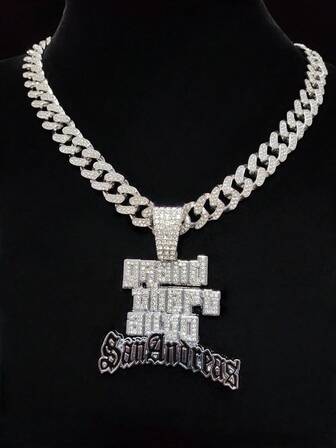 1 件时尚创意流行字母形吊坠，配 13 毫米迈阿密链，男士嘻哈摇滚街头风格字母吊坠项链，朋克复古项链，适合日常佩戴或派对，情人节礼物，2 种链条选择