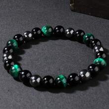 Unisex Bracelet: Black Agate And Green Tiger's Eye Beads For Good Luck, Suitable As Gifts For Husbands, Boyfriends, Fathers, Grandfathers, And Uncles - Black+Green+Gray - View 7