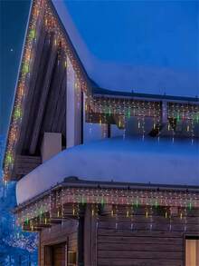 1pc Solar-Powered LED Icicle String Lights - Christmas Icicle Curtain Light Decor With 96LED, Indoor/ Outdoor Perfect For Holiday Celebrations Christmas Lights (300mAh)