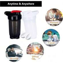 2-Pack 300ml Protein Shaker Bottles With Stainless Steel Mixing Ball, Leakproof Gym & Travel Water Bottle For Protein Shakes, Smoothies & Coffee, Easy-Clean Design With Carry Loop, Durable & Odor-Resistant, Perfect For Fitness Enthusiasts & Active Lifestyles - 04-黑色+白色 - 查看 5