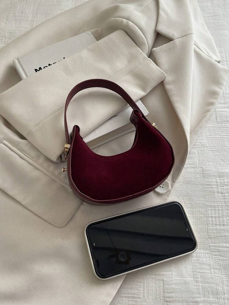Mini Cute Solid White Women Handbag, Fashionable Crescent Moon Shaped Versatile Bag With High-Quality Elegant Vibe - Red - View 3