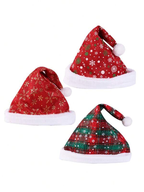 Chapeau de Noël épaissi, chapeau du Père Noël à carreaux rouges, décoration de Noël, chapeau de Noël en peluche avec flocons de neige