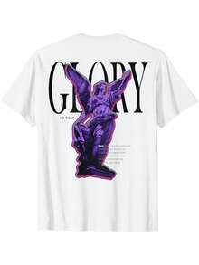 Hip Hop Vintage Edgy Urban Y2K Back Print Street Wear Angel T-shirt Casual Classic Short Sleeve Drop Shoulder Crewneck Tee Tops - Branco - Ver 1