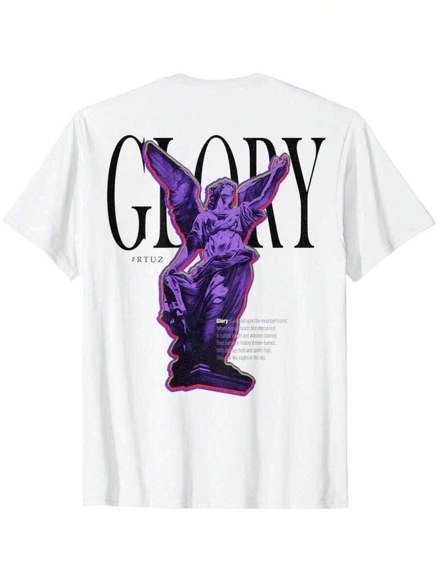 Hip Hop Vintage Edgy Urban Y2K Back Print Street Wear Angel T-shirt Casual Classic Short Sleeve Drop Shoulder Crewneck Tee Tops - Branco - Ver 1