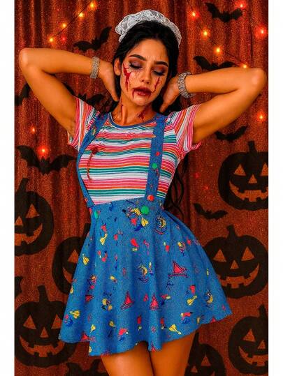 disfraz chukyy falda con tirantes y camiseta Halloween, disfraz