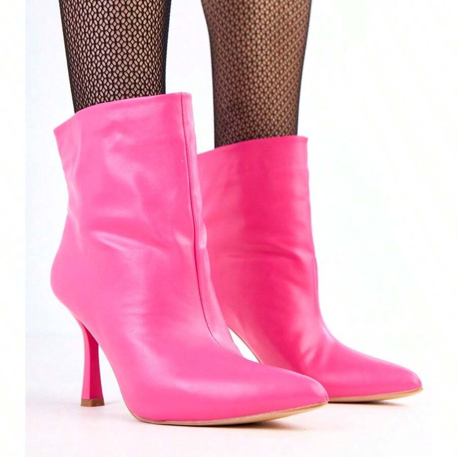 Botas de tobillo de tacón de aguja de cuero tipo slip-on color rosa Laursa - Rosa - Ver 1