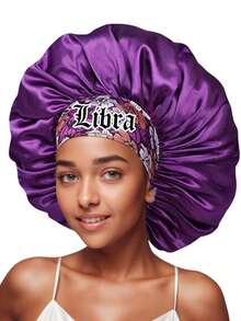 1 pieza Gorro de dormir de satén básico, 12 patrones de zodíaco, impresión personalizada, gorro de dormir con elástico ancho, esencial para volver a la escuela, viajes y vacaciones, accesorio para el cabello de mujer (impresión aleatoria) - Púrpura-SM15-Constelación-1 pieza - Ver 23