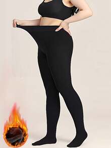 1pc Plus Size Women's Winter Thermal Lined Tights, 80g/240g/330g Thick Warm Tights, Available In Black And Beige, Provide Slimming Compression Effect, Cozy