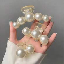 2pcs Women Acrylic Faux Pearl Hair Clips, Minimalist Elegant Ponytail Decorative Barrettes, Versatile Hair Accessories Suitable For Daily Wear,Hair Claw,Claw Clips,Hair Jaw Clip,Hair Clutch Fall Winter For Vacation Outfits Woman