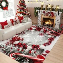 Christmas Theme Rug - Snowy Holiday Design, Washable & Stain Resistant, Soft Flannel With Non-Slip Memory Foam Backing, Suitable For Living Room, Bedroom, Entryway, Ideal For Christmas, Winter, Autumn Kitchen Rug Bathroom Decor - Multicolor - View 6