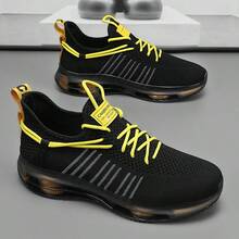 Men's Lightweight Running Shoes, Plain Color Lace Up, Breathable Mesh&Soft PVC Sole, Outdoor Durable Non-Slip Low-Cut Casual Sneakers - màu đen - Xem 2