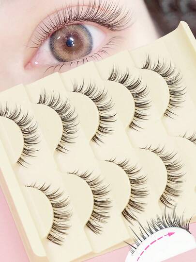 5 pares de pestañas postizas, estilo natural, mango transparente de tipo C mejorado, suaves y naturales, material de pelo de marta, adecuadas para diversas ocasiones como grupos de chicas, estudiantes, novias, estudios, turismo, vida diaria, festivales, Corea, Japón, así como estilos de pestañas populares en varios países