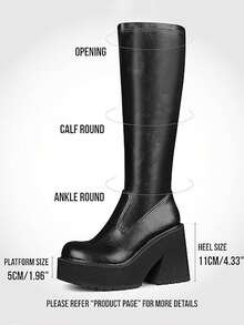 Platform Womens Elastic Knee High Combat Boots Chunky High Heel Luxury Fashion Punk Sock Motorcycle Shoes Woman - 黑色 - 查看 5