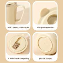 1pc 270ml Mini Double-Wall Thermal Insulated Mug, Children's Water Cup With Cute Cartoon Bear Pattern, 316 Stainless Steel Kids Straw Cup With Straw & Handle, Portable Anti Scalding Drinking Cup, Sealed Leak-Proof Tea Coffee Milk Cup Drinkware, Suitable For Student And Adult Use In Home, School, Dorm, Office, Party, Camping, Picnic, Back To School