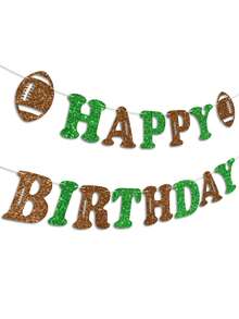 1pc Green Brown Football Happy Birthday Pull Flag Banner, Football Themed Birthday Pull Flag, Sports Themed Happy Birthday Party Decoration Banner, Football Themed Baby Shower Party Decoration Pull Flag - Green + Brown - View 6