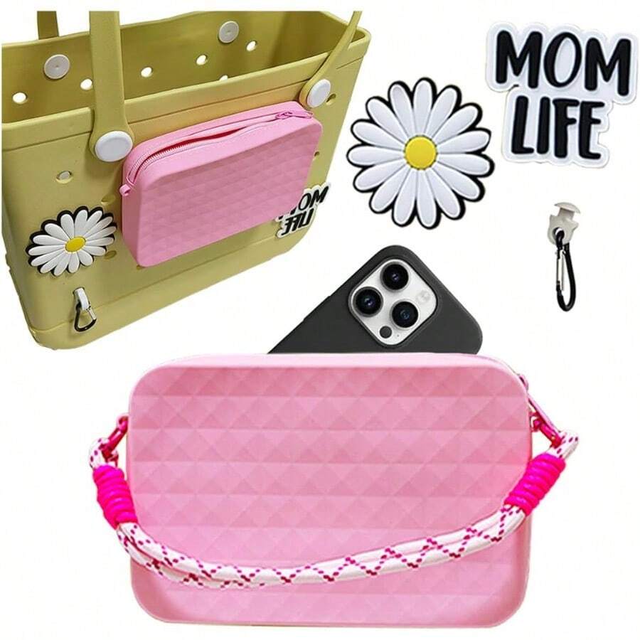 GBYAN Silicone Phone Holder With Charms For Bogg BagZipper Phone Case With Handle Beach Tote Bag Accessories Insert Wallet With Key Holder Gray - Hồng - Xem 1