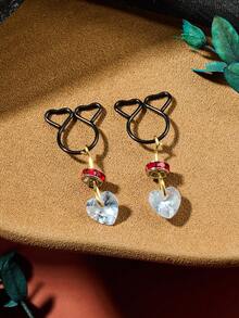 1 Pair Fake Nipple Rings,Fake Nipple Piercings,Faux Nipple Piercing,Nipple Rings Non Piercing Jewelry Dangles With Heart Heart, Black Color Valentine Gift - Multicolor - View 5