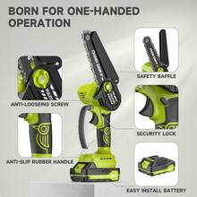 Electric Saws, Mini Cordless Chainsaw 6 Inch With  Batteries, Charger, 1x Guide Bar + 2x Chains + Case + Gloves + Goggles, Lightweight & Powerful For DIY, Garden, Home - Ideal Father's Day Christmas Gift - Green - View 3